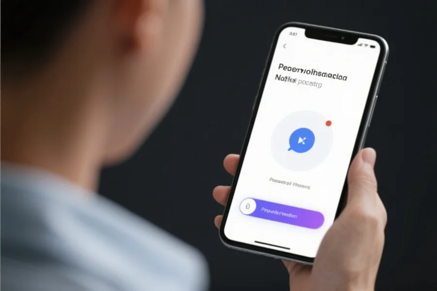 用户在现代科技应用中，收到个性化推送提醒，界面简洁明了，突出通知功能