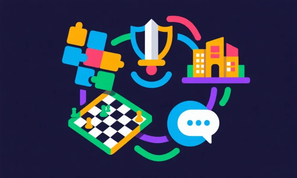 五种不同游戏类型的抽象图标，展示星欧平台的多元化娱乐生态